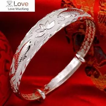 Charm Trend 999 стерлингового серебра Рыбы Игра Лотос Браслеты Браслет для женщин Классическая мода вечеринка свадьба ювелирные изделия Подарки