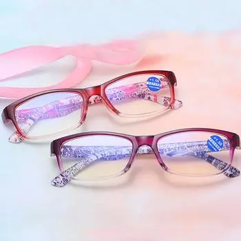 Очки для чтения Charm Women Men +100-400 градусов Пресбиопия Полная оправа для родителей пожилых людей Цветочный принт Clear Vision 1 шт. Анти-синий свет +3.5 фиолетовый
