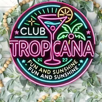 Charming 1pc Aluminum Wall Art of Club Tropicana, Vintage Round Sign. Ideal for Home Decor, Great As A Gift for Bar, Cafe Spaces L белый