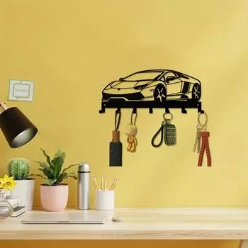 Charming Black Metal Key Holder Wall Mount - Car Key Organizer with 7 Hooks. A Decorative Delight for Entryway Front