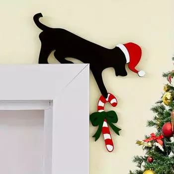 Charming Dog Shaped Christmas Door Corner Decor Rustic Faux Perfect for Holiday Ambiance Party Decoration светло-серый
