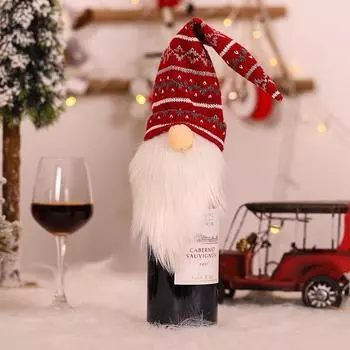 Charming Wine Bottle Cap Knitted Wine Bottle Cover With Faceless Santa Claus Grey And White Wine Cap Design StyleB