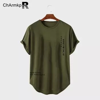 ChArmkpR Летние топы, мужские повседневные футболки с короткими рукавами и изогнутым подолом с буквенным принтом S кофейный