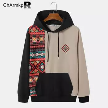 ChArmkpR Мужские этнические толстовки с капюшоном и карманами на шнурке с длинными рукавами