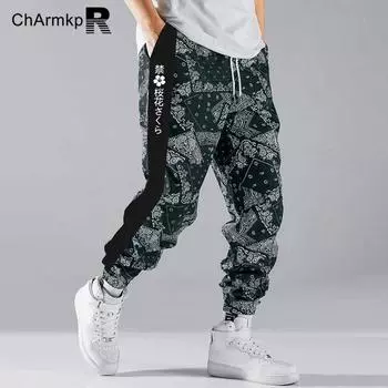 ChArmkpR Мужские брюки-шаровары с принтом в полоску по бокам и завязками по бокам