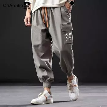 ChArmkpR Мужские длинные брюки-карго с карманами и завязками на талии с принтом