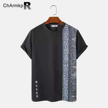 ChArmkpR Мужские летние лоскутные футболки с короткими рукавами и принтом