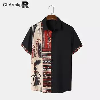 ChArmkpR Мужские летние лоскутные топы с короткими рукавами и геометрическим принтом