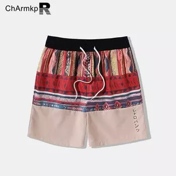 ChArmkpR Мужские летние шорты с геометрическим узором и эластичной резинкой на талии S бежевый