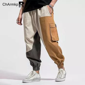 ChArmkpR Мужские лоскутные повседневные длинные брюки-шаровары с эластичной резинкой на талии