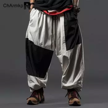 ChArmkpR Мужские лоскутные свободные брюки с заниженным шаговым швом на талии