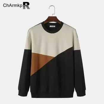ChArmkpR Мужские осенние толстовки с длинным рукавом в стиле пэчворк Пуловеры M чёрный