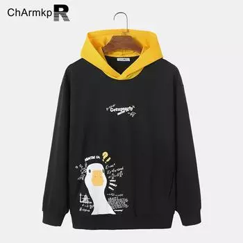 ChArmkpR Мужские пуловеры с длинными рукавами и буквенным принтом, свободные толстовки с капюшоном S чёрный