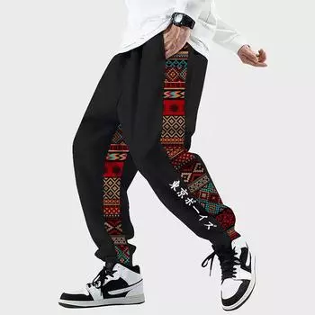 ChArmkpR Мужские шаровары с кулиской и геометрическим узором в стиле пэчворк S хаки