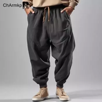 ChArmkpR Мужские спортивные штаны с эластичной резинкой на талии, спортивные штаны-шаровары S серый