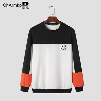 ChArmkpR Мужские топы-пуловеры с длинным рукавом в стиле пэчворк с цветным принтом и блоками S оранжевый