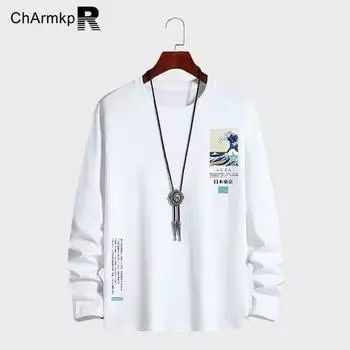 ChArmkpR Мужские топы с круглым вырезом и длинными рукавами с принтом, осенние пуловеры S чёрный