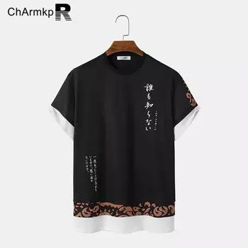 ChArmkpR Summer T-shirt Men Ethnic Print Patchwork Short Sleeves Tops