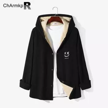 ChArmkpR Зимние мужские толстовки с капюшоном и пуговицами на плюшевой подкладке с длинным рукавом S чёрный