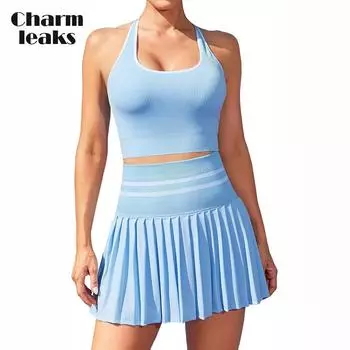 Charmleaks 2 шт. Теннисные платья для женщин с высокой талией, плиссированные юбки, бесшовные цветные наряды для гольфа S