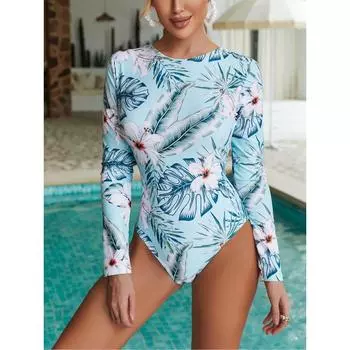 CHARMLEAKS цельный купальник с завязками на спине, женский купальник с длинными рукавами для серфинга, защита от солнца