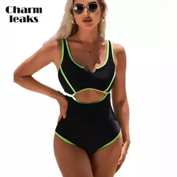 Charmleaks цельный купальник женский купальный костюм с вырезом на груди и U-образным воротником сексуальные монокини купальники S-XL S