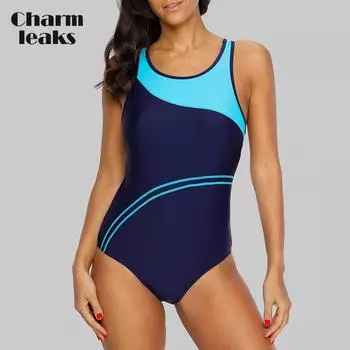 Charmleaks цельный женский спортивный купальник, полосатый купальник, женская пляжная одежда, купальный костюм, монокини M синий