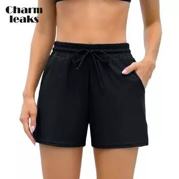 Charmleaks Charmo женские шорты для плавания, сплошной цвет, танкини, купальник с ремешками, шорты для мальчиков, шорты с карманами M чёрный