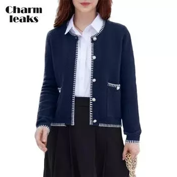 Charmleaks Кардиганы Пиджаки для женщин Трикотажные твидовые куртки Зимние объемные кардиганы Свитер на пуговицах Пальто с карманами L зелёный