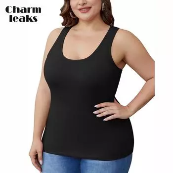 CHARMLEAKS Майки больших размеров с бюстгальтером с полкой, женские топы для тренировок, рубашка для йоги, летняя хлопковая майка