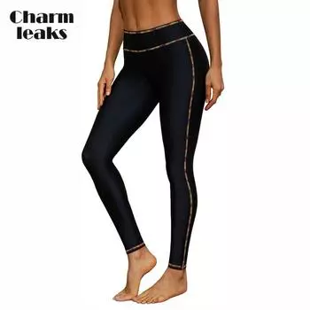 Charmleaks Плавки для женщин Плавки с высокой талией Леггинсы для плавания Колготки для плавания Радужная строчка M чёрный