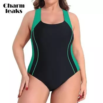Charmleaks Plus Size Женский купальник Цельный спортивный купальник со спиной-борцовкой S зелёный