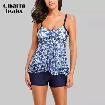 Charmleaks Ретро комплект танкини с цветочным принтом Купальник с высокой талией Купальники для малышек Женщины Танкини Винтаж Бикини