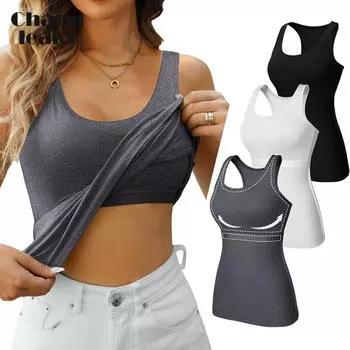 Charmleaks Shelf Bra Майки-топы со спиной-борцовкой Тренировочные топы для йоги Футболка женская хлопковая майка 3 упаковки L чёрный/белый