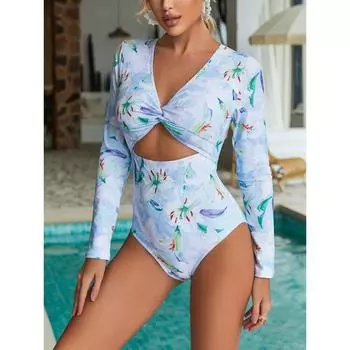 Charmleaks UPF 50+ Рашгард с принтом для женщин Цельные купальники Бикини с высокой талией m светло-синий