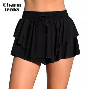 Charmleaks Women s 3 High Waisted Swim Board Shorts Quick Dry Flowy Board Shorts with Pockets M чёрный