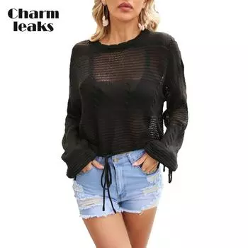 CHARMLEAKS Женская трикотажная пляжная рубашка-бикини с солнцезащитным кремом Draw Rope Short Plus Size Smock L оранжевый