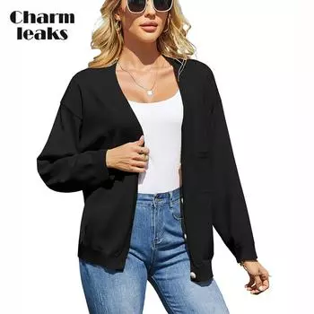Charmleaks Womens Lightweight Cardigan Sweater Long Sleeve Casual Coats Button Down V Neck Knit Sweater Outerwear Coat