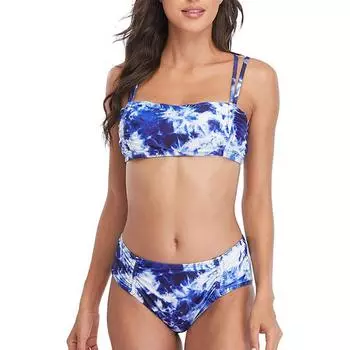 Charmleaks Женщины Бандо Бикини Купальники с высокой талией Купальники из двух частей Бикини S синий