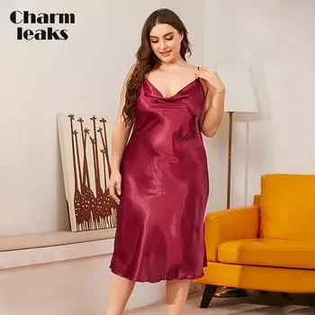 Charmleaks Женщины Плюс Размер Толстый Свитер Шеи Шелковый Слинг Сексуальная Ночная Рубашка Женская Свободная Домашняя Одежда