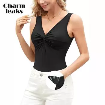 CHARMLEAKS Женская майка со встроенным бюстгальтером, широкие бретели, мягкие майки, рубашки на бретельках с V-образным вырезом L розовый