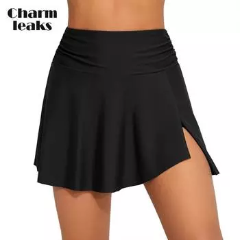 Charmleaks женская юбка для плавания с высокой талией и сборками, раздельный купальник с утягивающим эффектом, плавки танкини с карманом M розовый