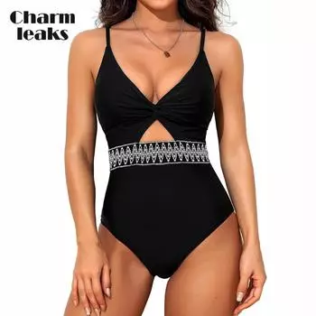 Charmleaks женские цельные купальники с вырезами и контрастной лентой с v-образным вырезом сексуальный купальный костюм купальники S