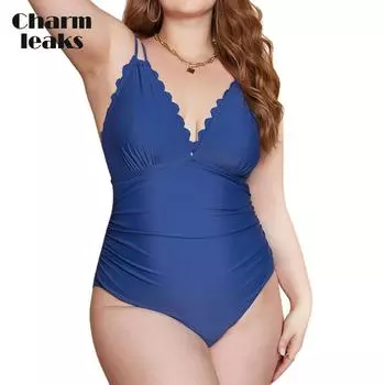 Charmleaks женские купальники больших размеров однотонные цельные купальники сексуальные монокини с бретельками купальные костюмы глубокий v-образный вырез купальные костюмы 1XL синий