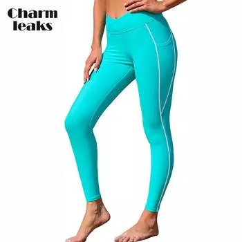 Charmleaks женские плавки леггинсы с высокой талией плавки полной длины плавки колготки солнцезащитные M цвет морской волны
