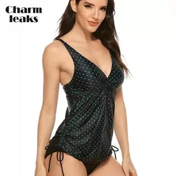 CHARMLEAKS Женские принтованные танкини комплекты V-образный вырез купальник из двух частей V-образный вырез купальник комплект завязки сбоку