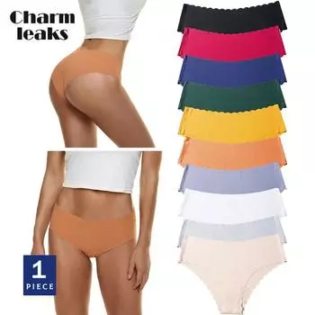 Charmleaks женские трусики из ледяного шелка с бесшовными волнистыми краями, простые удобные молочные дышащие эластичные трусы со средней талией XS-L, 1 шт.