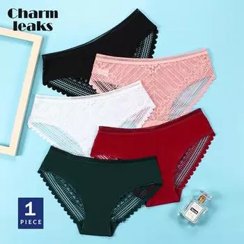 Charmleaks женские трусы со средней талией, бесшовное нижнее белье из шелка ледяного молока, сексуальные кружевные однотонные трусики S-XL, 1 шт.