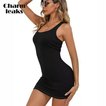 CHARMLEAKS Женские удлиненные топы с бюстгальтером-полкой, ребристые майки, нижние рубашки L