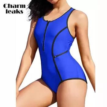 Charmleaks женский цельный купальник на молнии спортивный купальный костюм-борцовка с карманами S красный